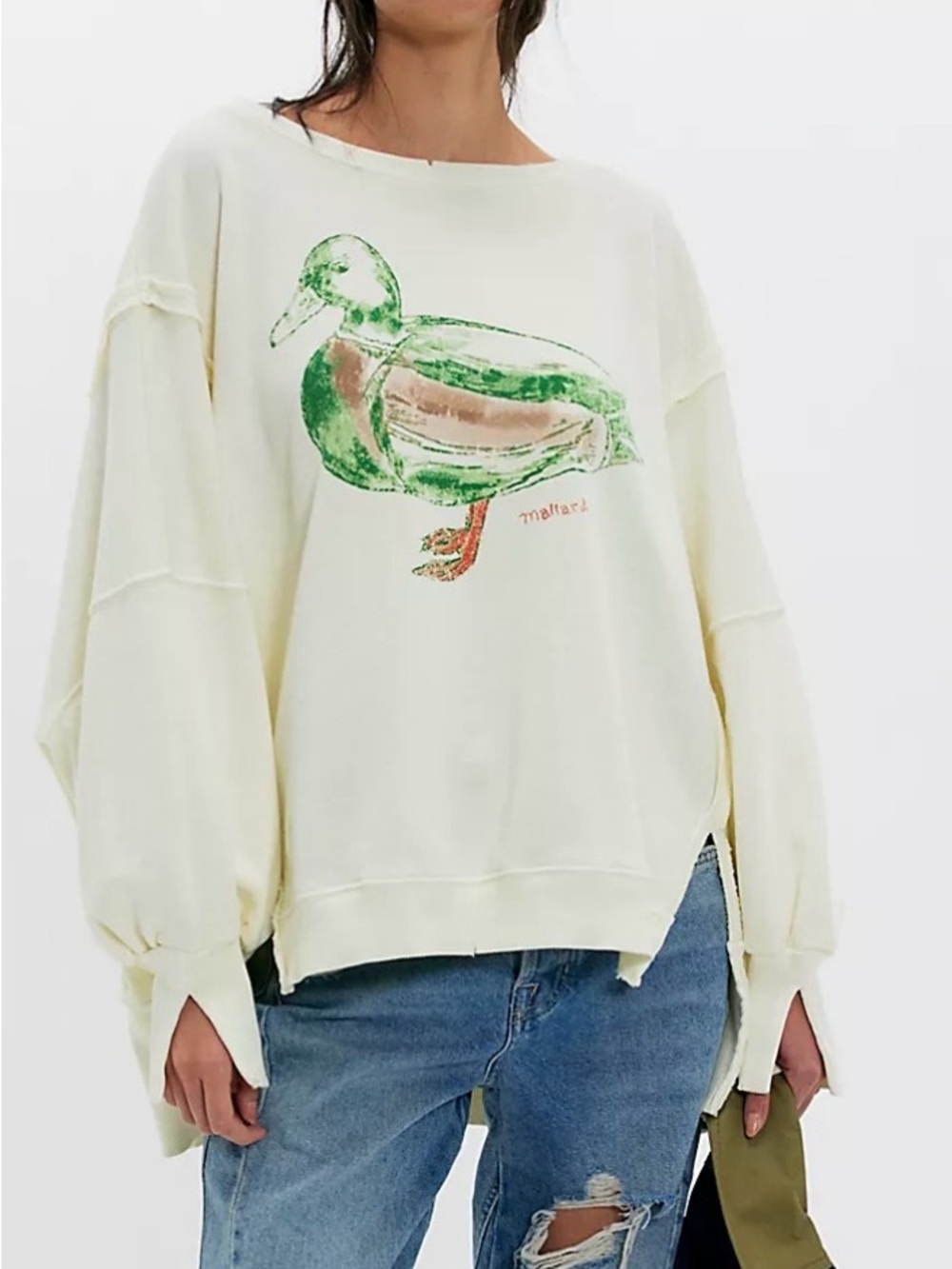 We The Free Cream Oversized Duck Graphic Sweatshirt